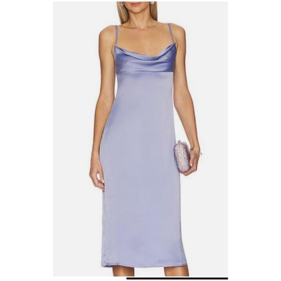 NEW We Wore What Cowl Midi Satin Charmeuse Dress in Slate Blue—Size 6 Slip D51 - Picture 1 of 7
